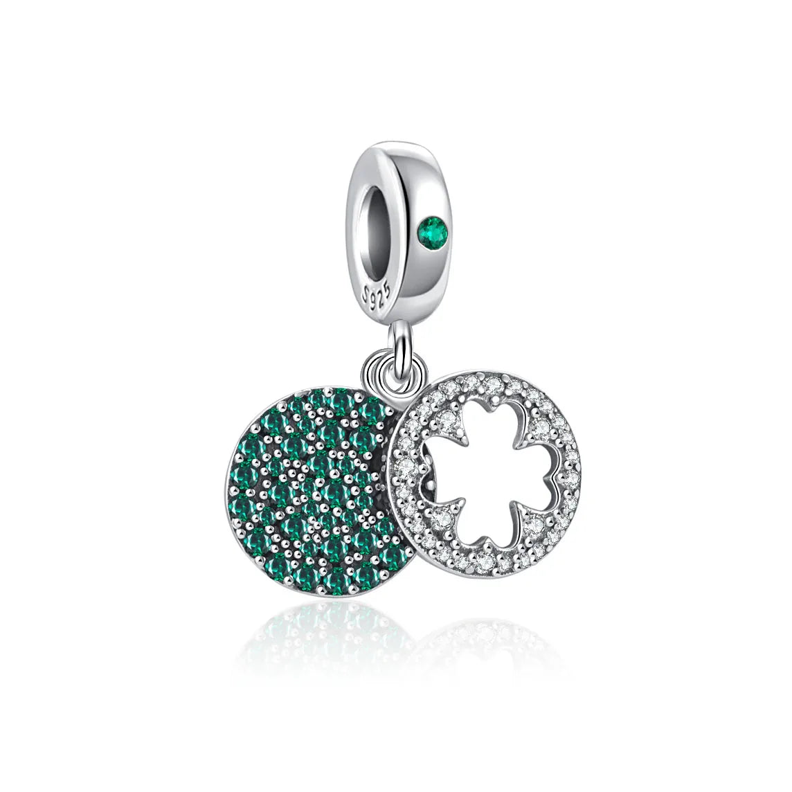 European 925 Silver Green Clover Bicycle Love Pendant Bead for DIY Charm Bracelet and Necklace Jewelry for Women