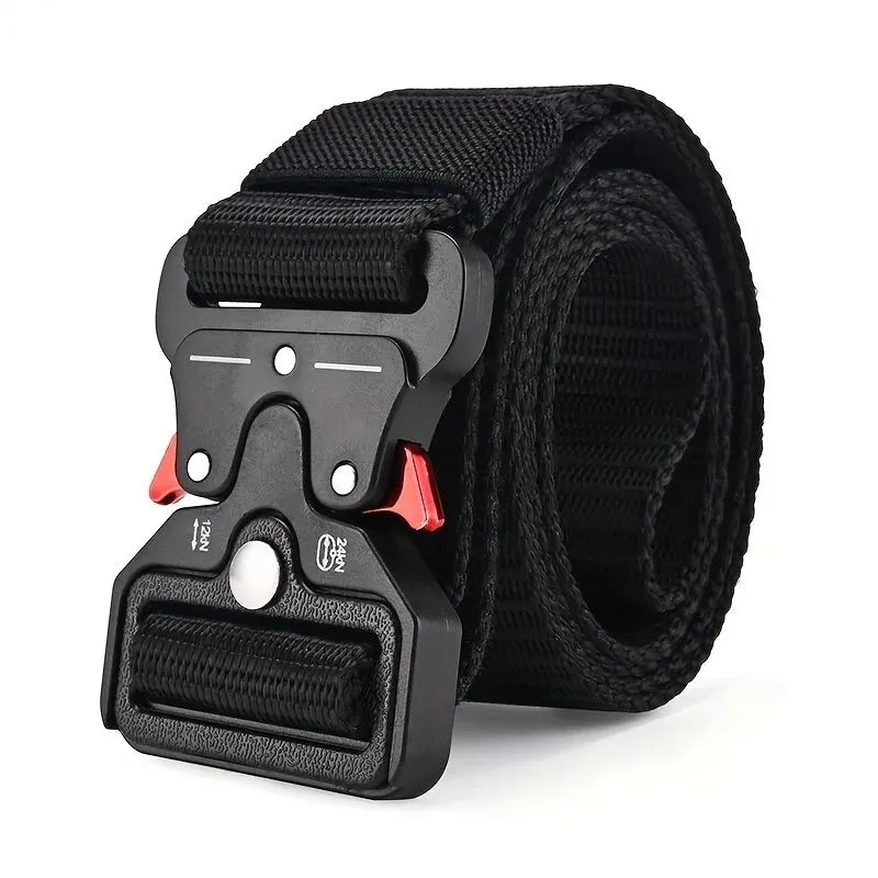 Men's Belt Outdoor Multi Function Compass High Quality Canvas P0051A-black 125cm