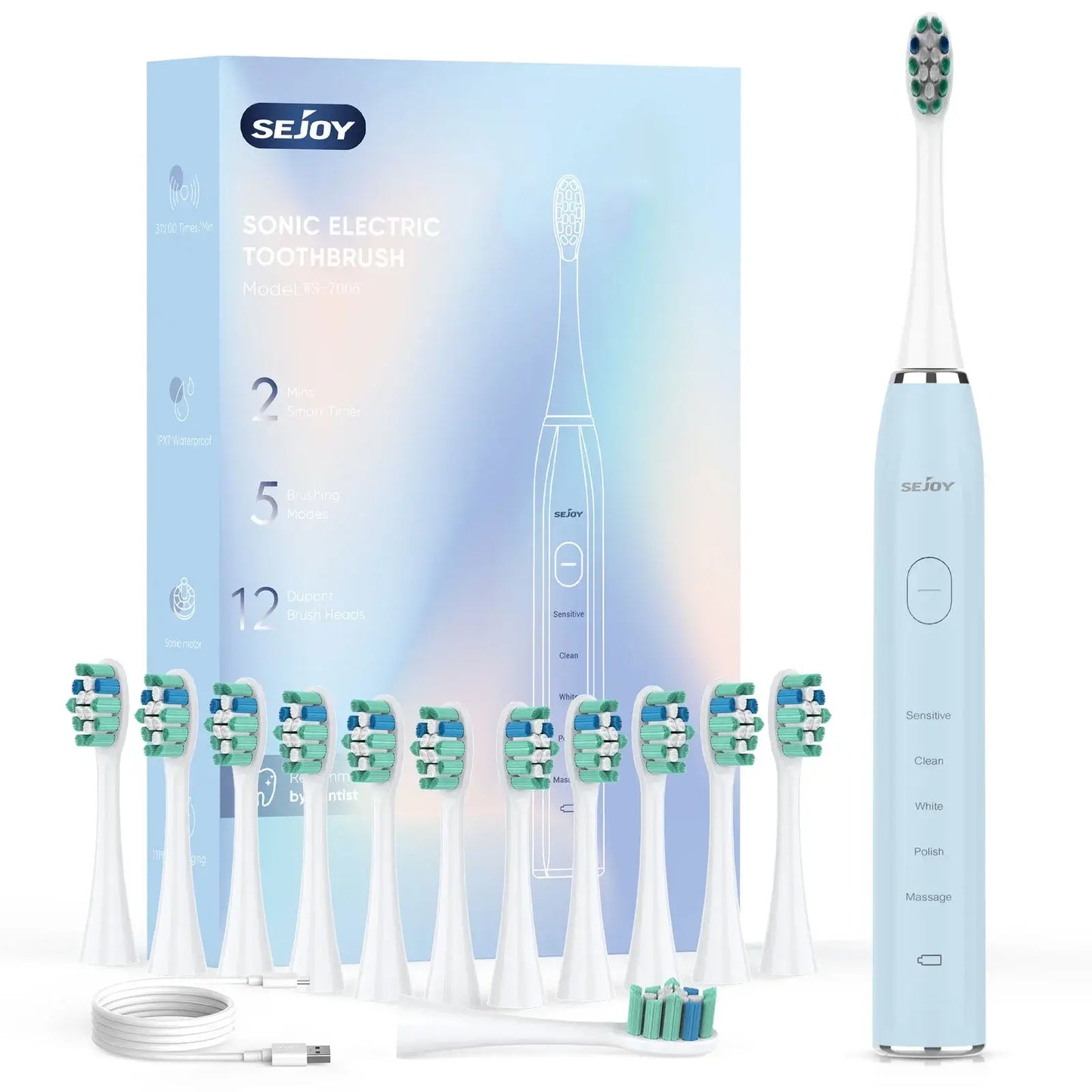Sejoy Sonic Electric Toothbrush for Adults Rechargeable 5 Modes Blue United States