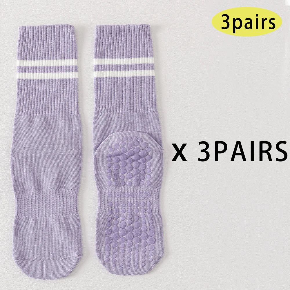 3 Pairs Women's Non Slip Yoga Socks Breathable Cotton