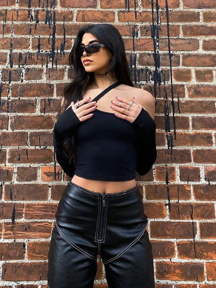 Autumn Removable Sleeves Halter Top Women Slim Streetwear