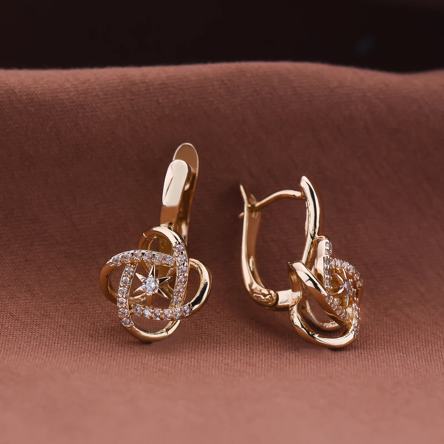 Dckazz Rose Gold Crystal Pendant Intertwined Drop Earrings for Women Christmas Gift
