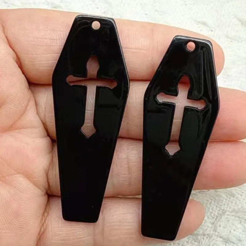 10pcs Halloween Coffin Cross Acrylic Charms DIY Pendants