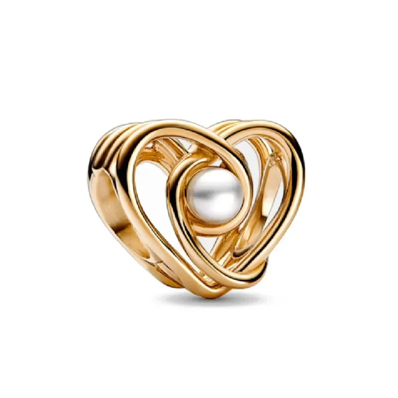 925 Sterling Silver Golden Heart Star Beads Charms for DIY Bracelet and Necklace Gift for Women Mother and Sister