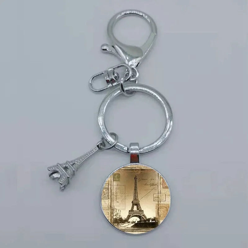 Paris Eiffel Tower Glass Pendant Keychain for Women with Artistic Design