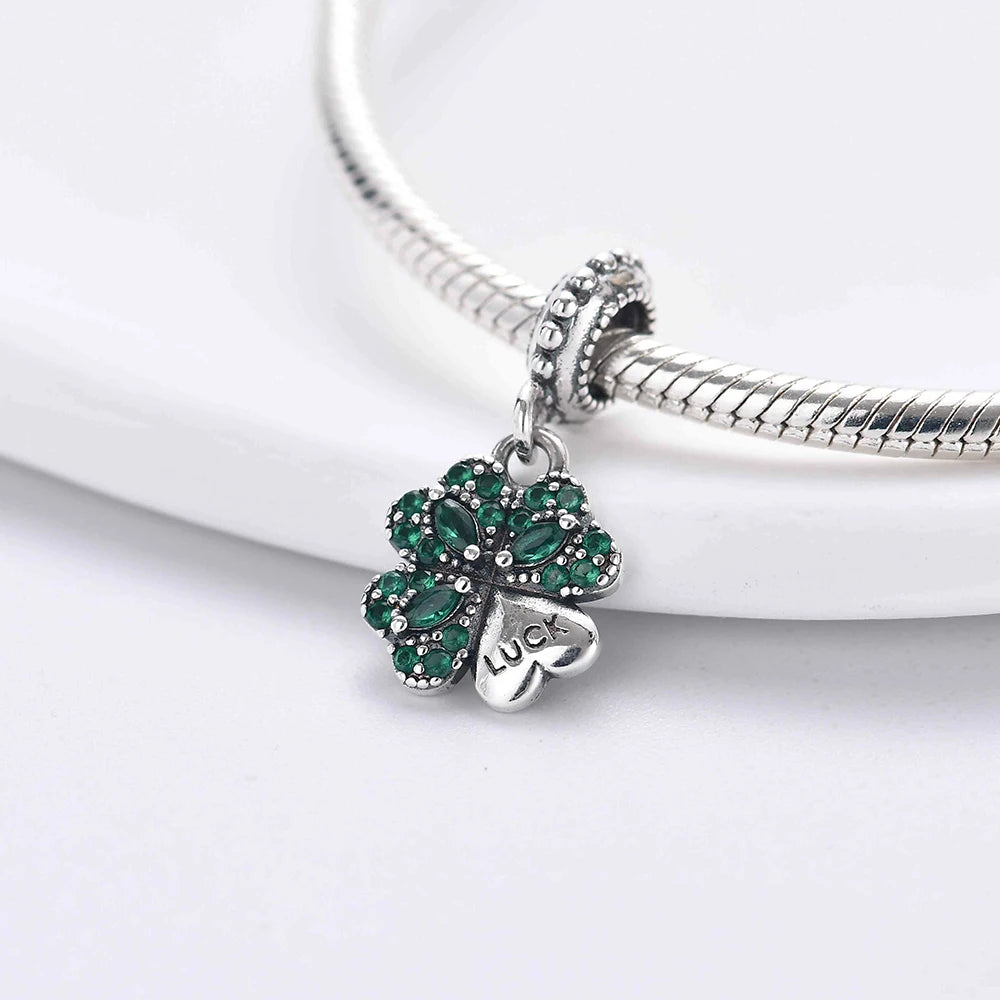 Sterling Silver Four-Leaf Clover Charm Bracelet for Women