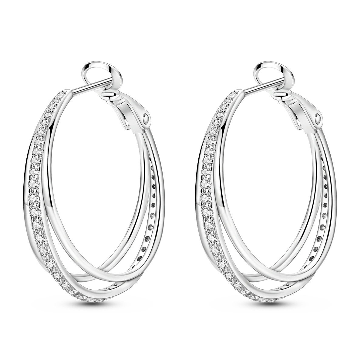 925 Silver Geometric Hoop Earrings for Women with Zircon Moon and Heart Design Fashion Jewelry Gift