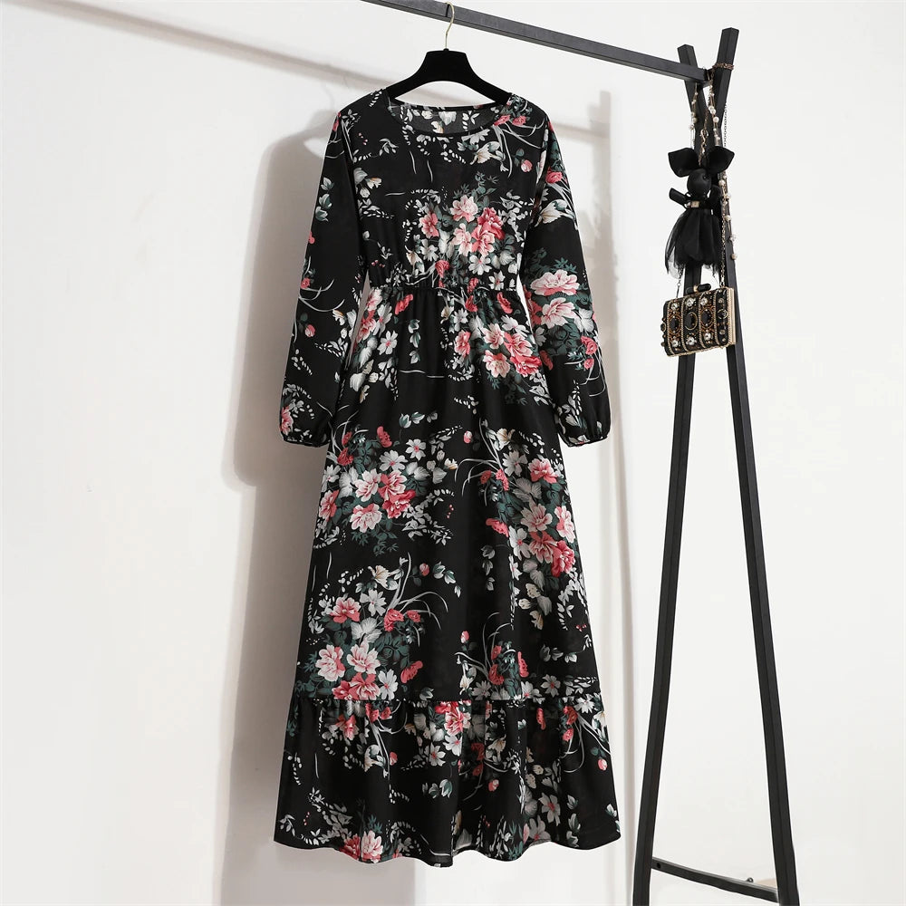 Spring Summer Women Maxi Dresses Casual Full Sleeve Floral 12