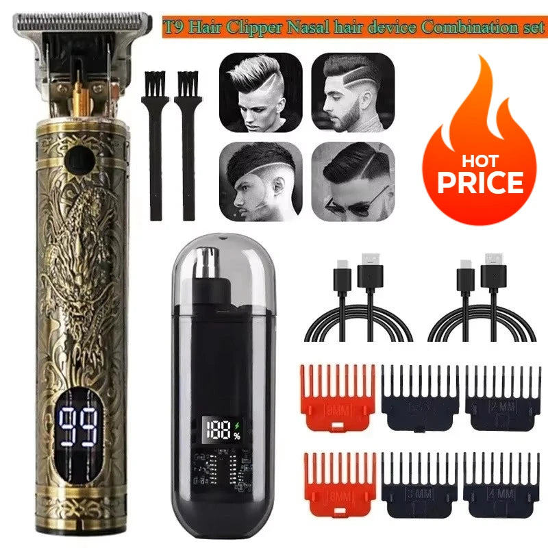 Vintage T9 Precision Hair Clipper with USB Charging and Portable Shaving Function