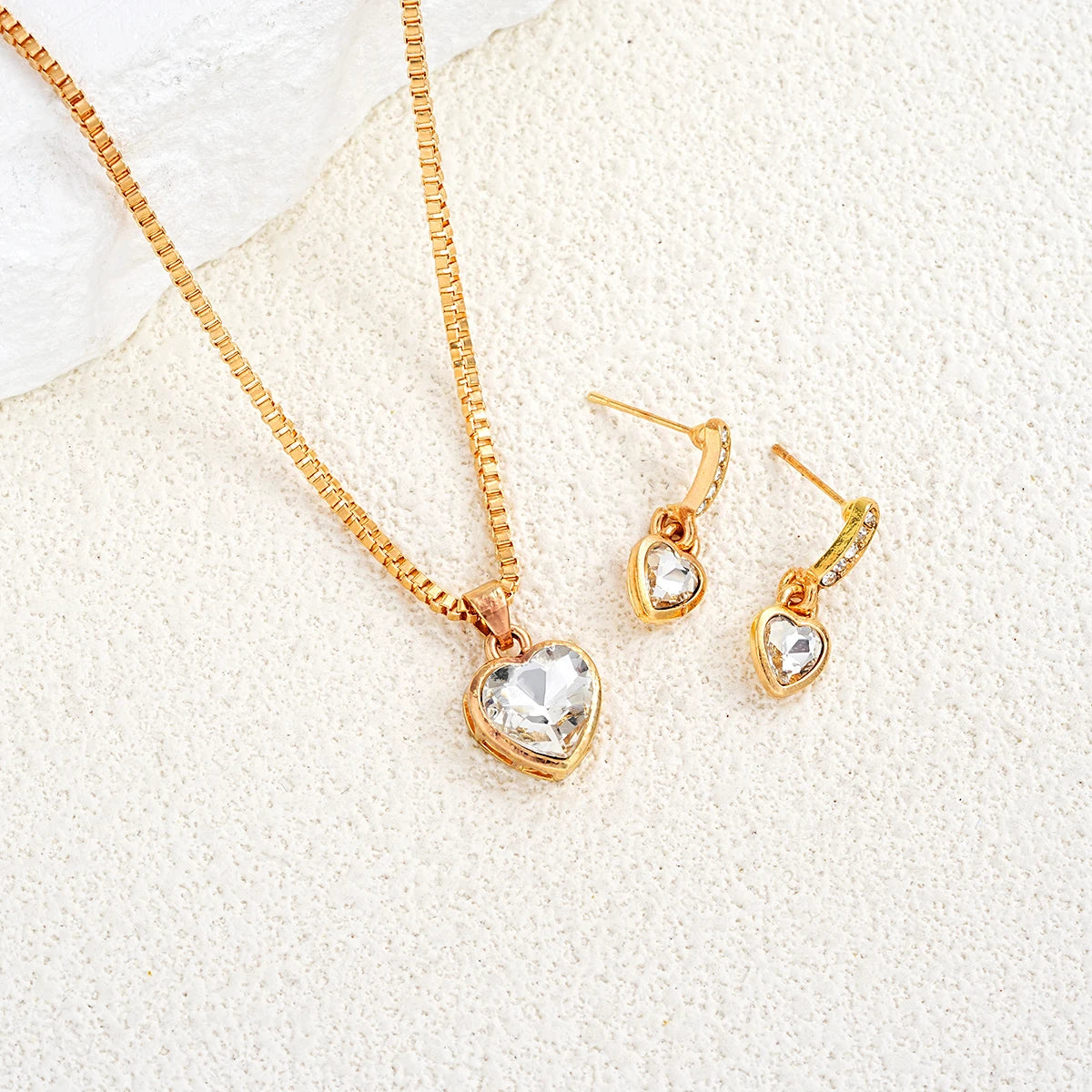 Romantic Double Heart Rhinestone Jewelry Set for Women - Elegant Necklace and Earrings Gift