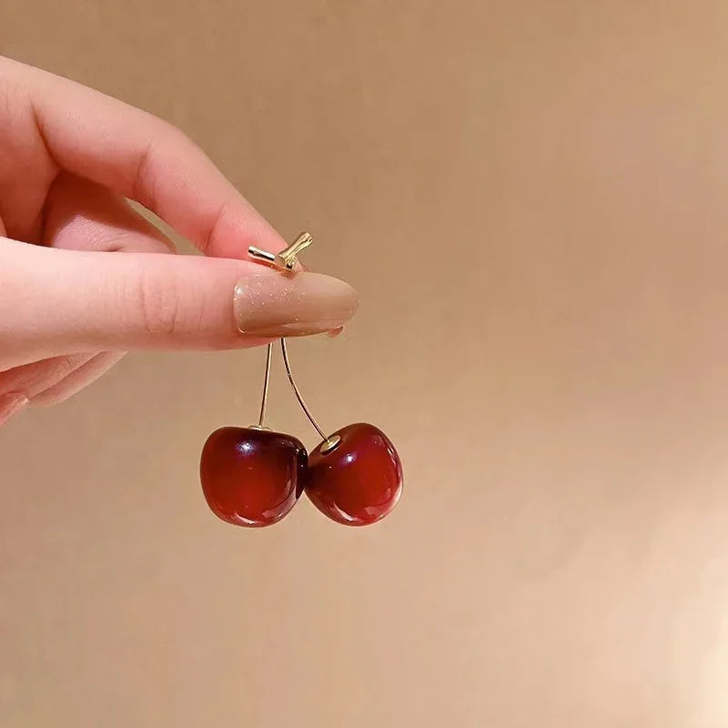 Bohemian Sweet Red Cherry Resin Drop Earrings for Women Fashion Party Jewelry
