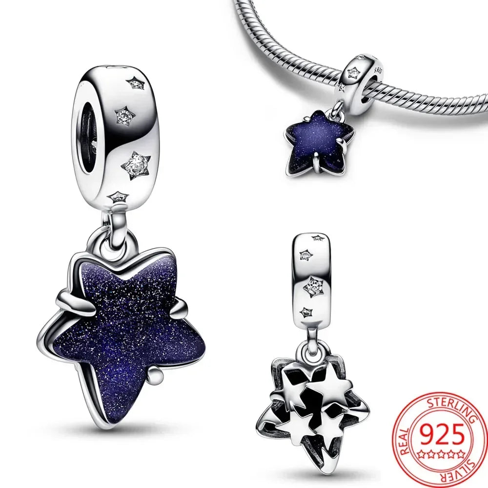 Sterling Silver Purple Murano Pansy Flower Dangle Charm for Women Bracelet and Necklace Jewelry Gift