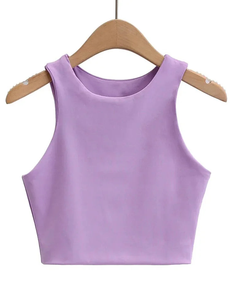 2025 Summer Women Slim Sleeveless O Neck Tank Tops Nylon