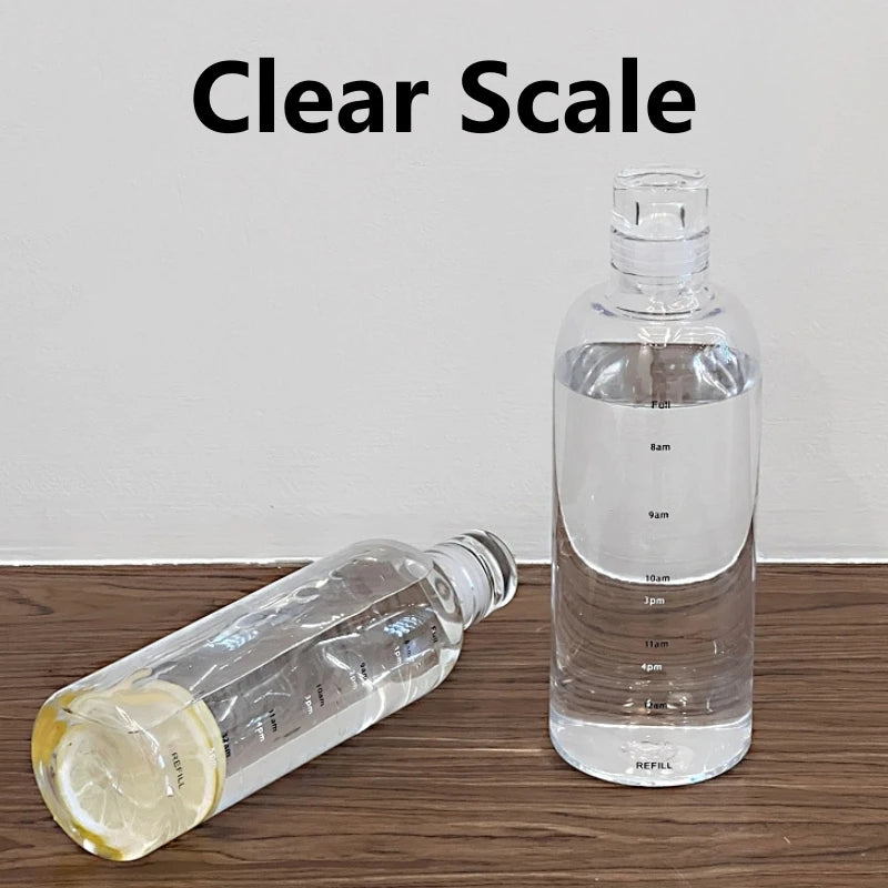 Large Portable Glass Water Bottle With Time Marker