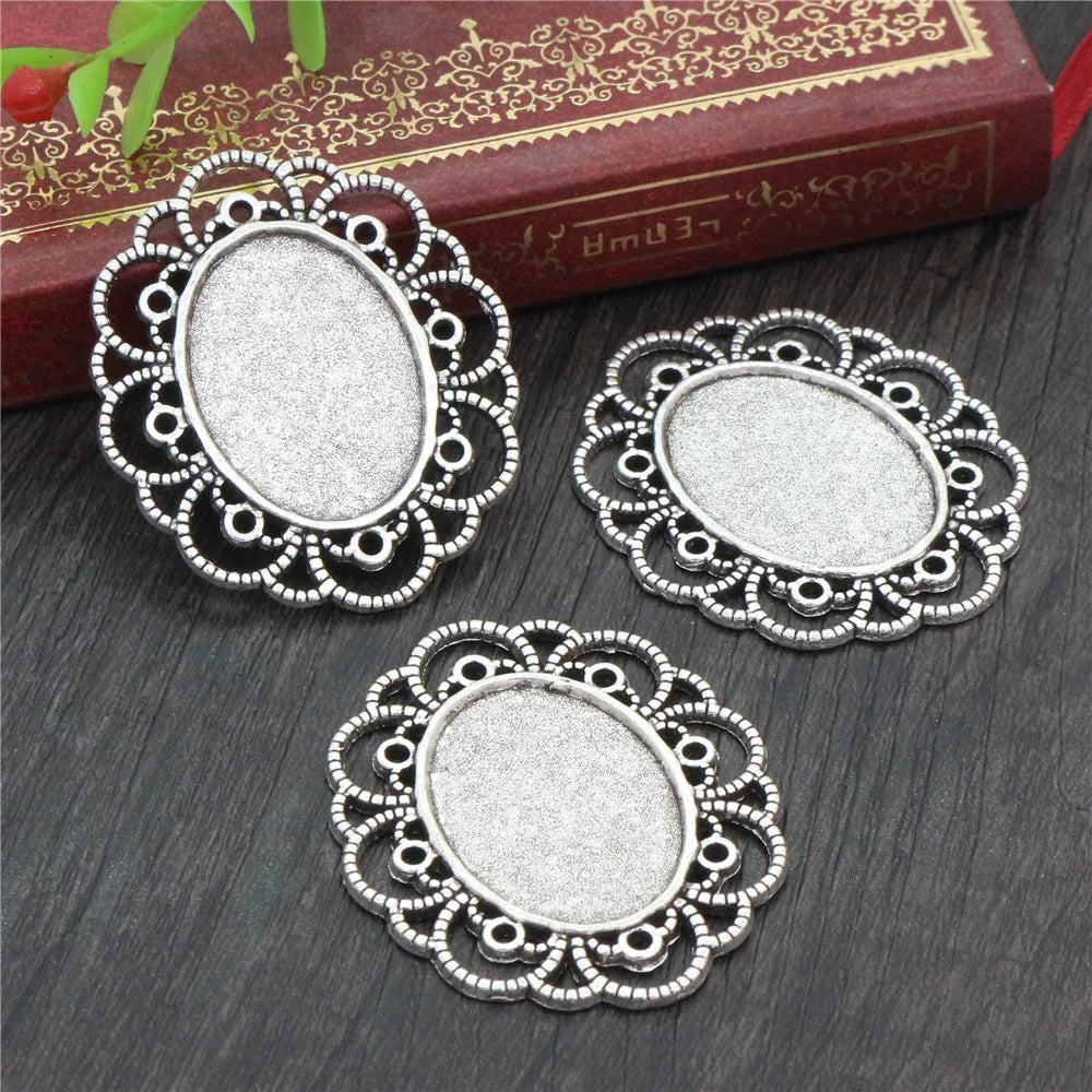 Antique Finish Cameo Cabochon Bracelet Setting Trays in Gold Silver Bronze and Rhodium 10 Pack