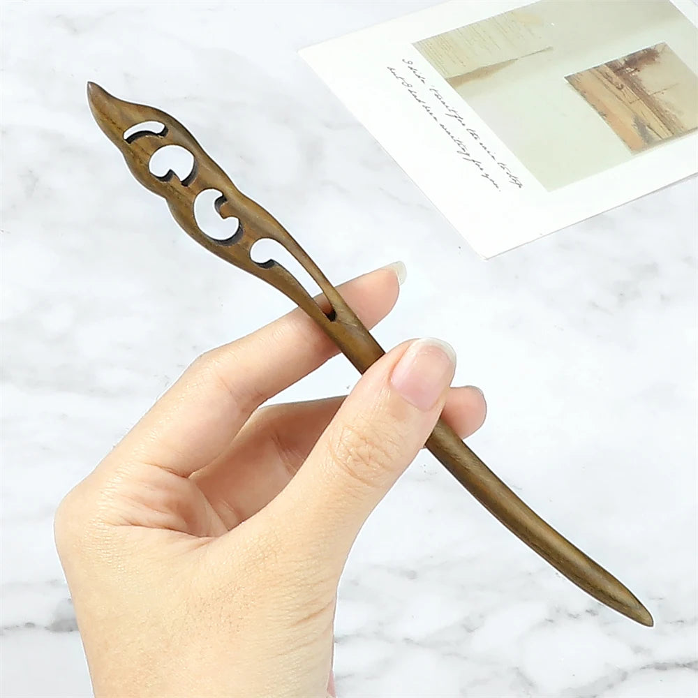 Elegant Green Sandalwood Chinese Vintage Hairpins Set for Women
