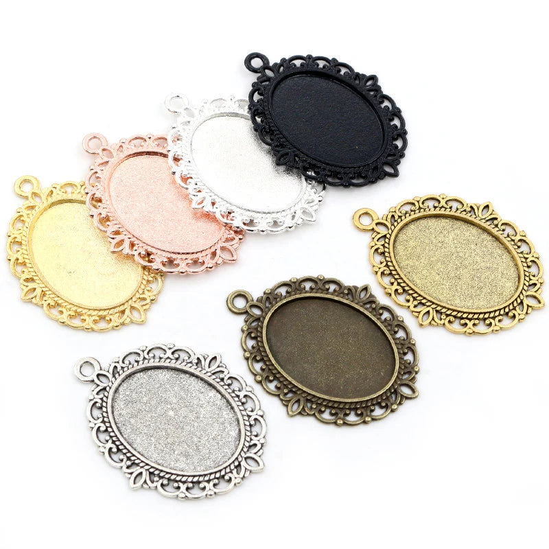 Antique Finish Cameo Cabochon Bracelet Setting Trays in Gold Silver Bronze and Rhodium 10 Pack