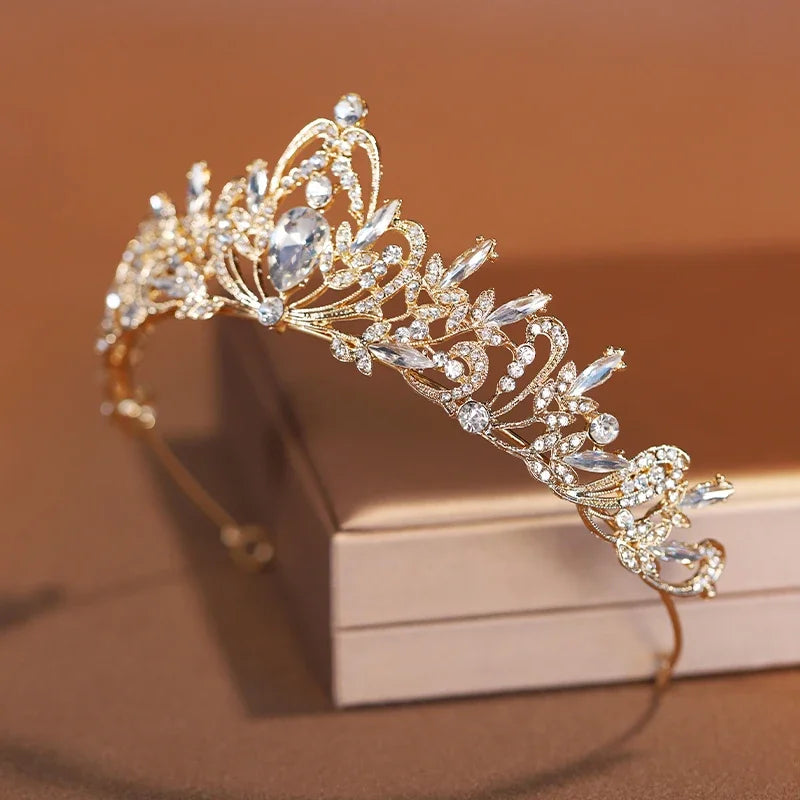 Elegant Gold Crystal Bridal Crown for Women - Trendy Wedding and Birthday Tiara
