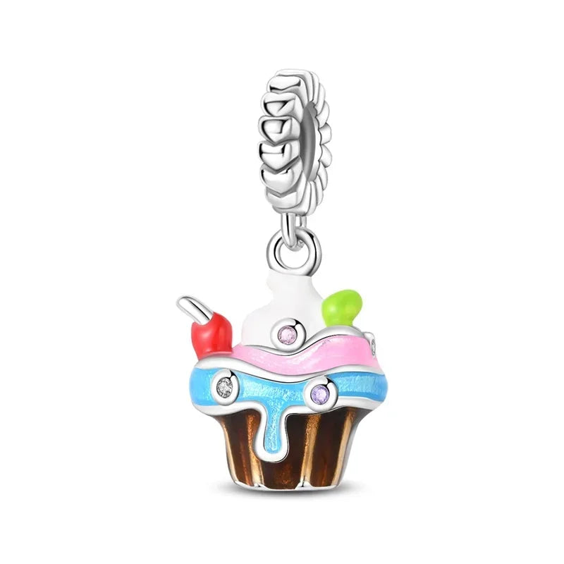 925 Sterling Silver Summer Charms Beads Ice Cream Fruit Candy Cake Zircon DIY Jewelry for Necklace and Bracelet Gifts