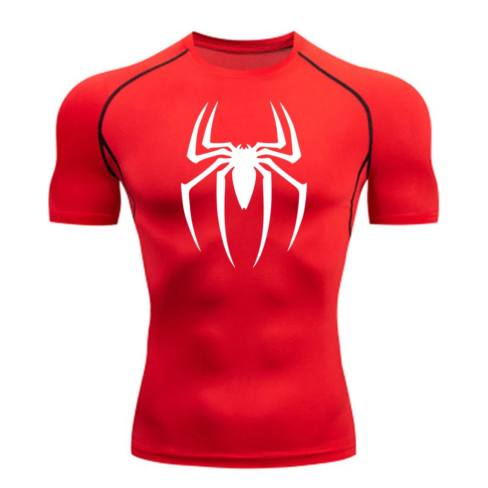 2024 Mens Spider Print Compression Shirt Quick Dry Breathable Gym Running Jersey Short Sleeve