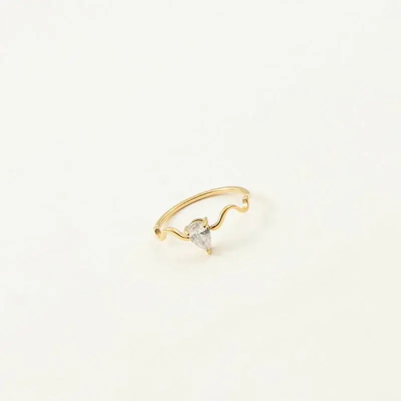 316L Stainless Steel Teardrop Zirconia Ring for Women with 18K Rose Gold Plating 3891