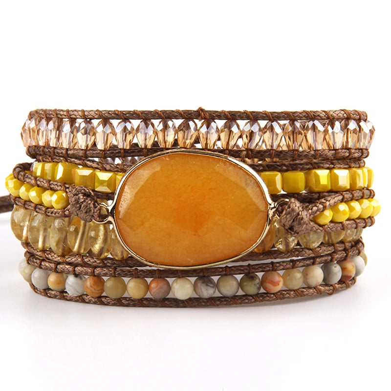 Mixed Natural Stones Bohemian Wrap Bracelets Set for Women