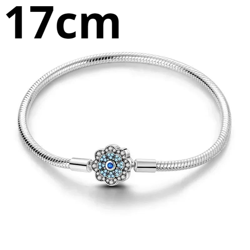 925 Sterling Silver Adjustable Gold Cross Virgin Mary Blue Eye Zircon Charm Bracelet for Women Birthday Gift