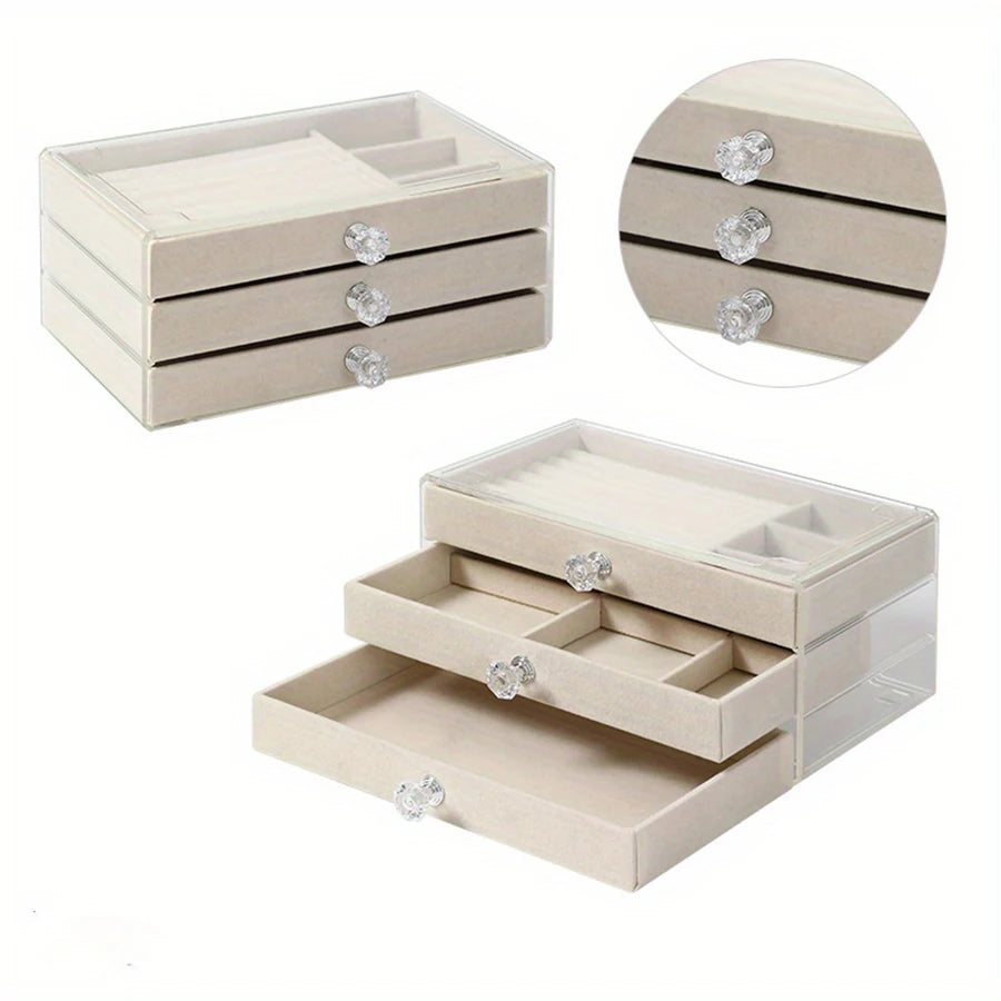 Stylish Acrylic Jewelry Storage Box User Friendly Top Rated Organizer beige