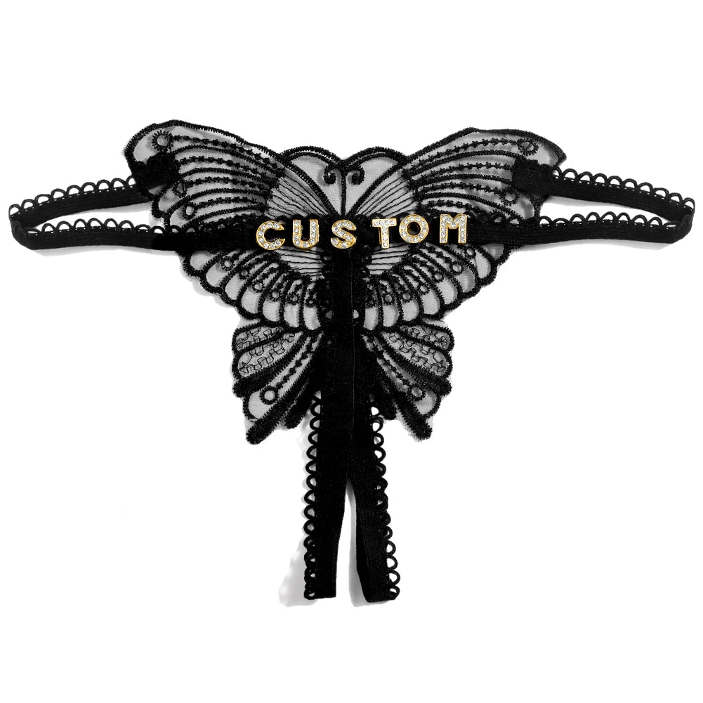 Personalized Butterfly Name Thong Set - Sexy Transparent G-String Lingerie for Women