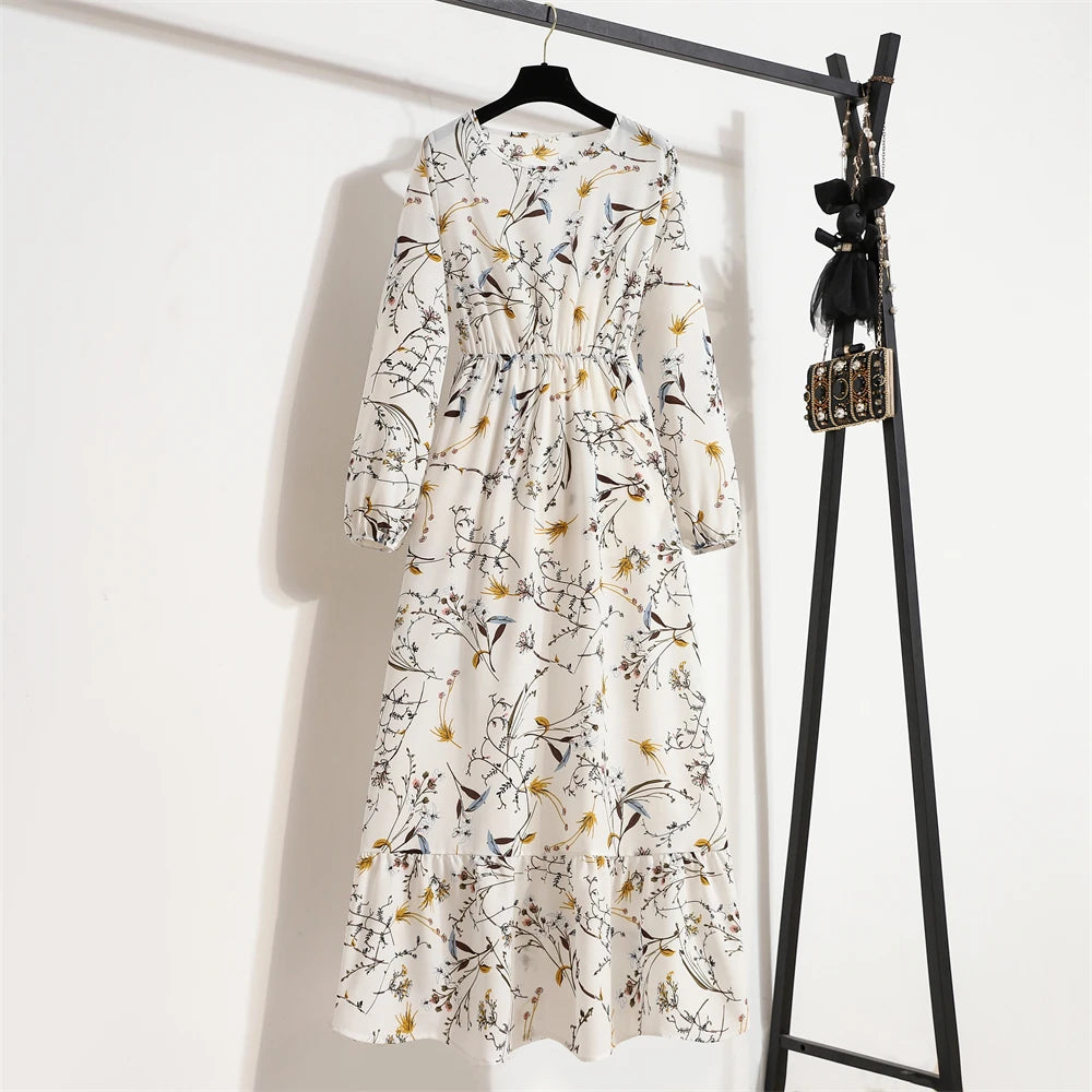 Spring Summer Women Maxi Dresses Casual Full Sleeve Floral 11