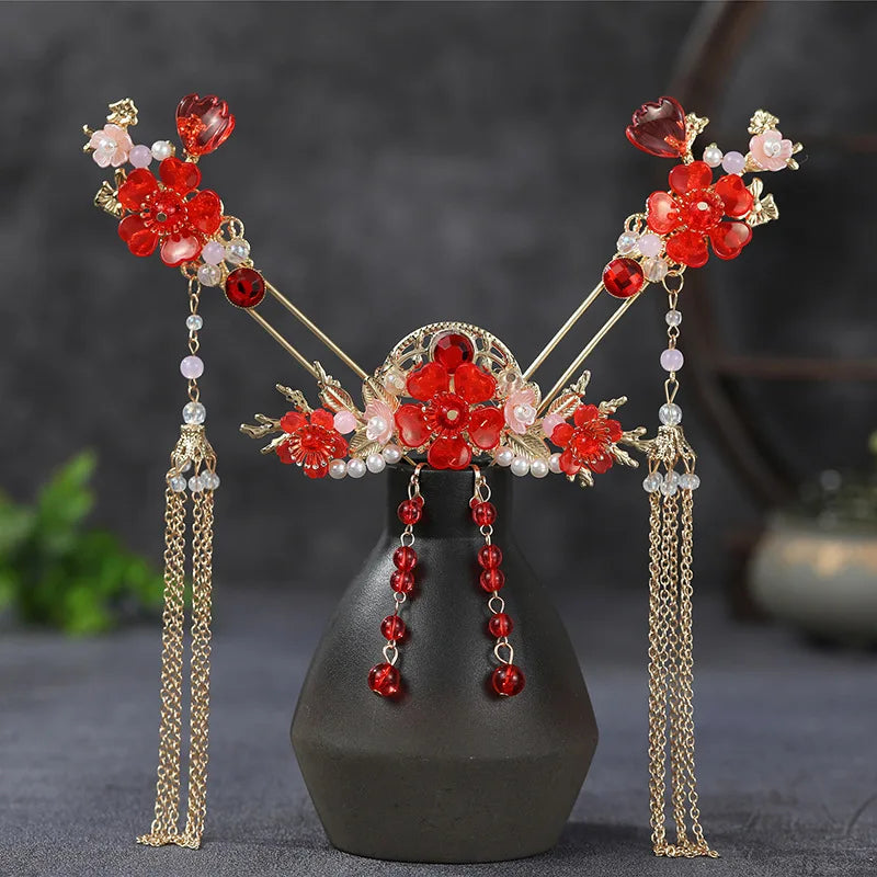Elegant Women's Hanfu Hair Combs Set for Traditional Chinese Weddings - Bridal Headdress and Jewelry Pins