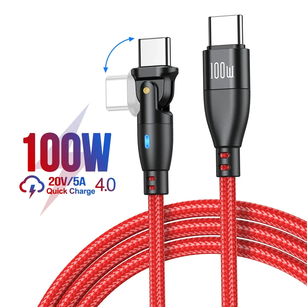 AUFU 100W USB C Fast Charging Cable 3M 5A PD Power Cord with 180 Degree Rotate for MacBook iPad Samsung Xiaomi