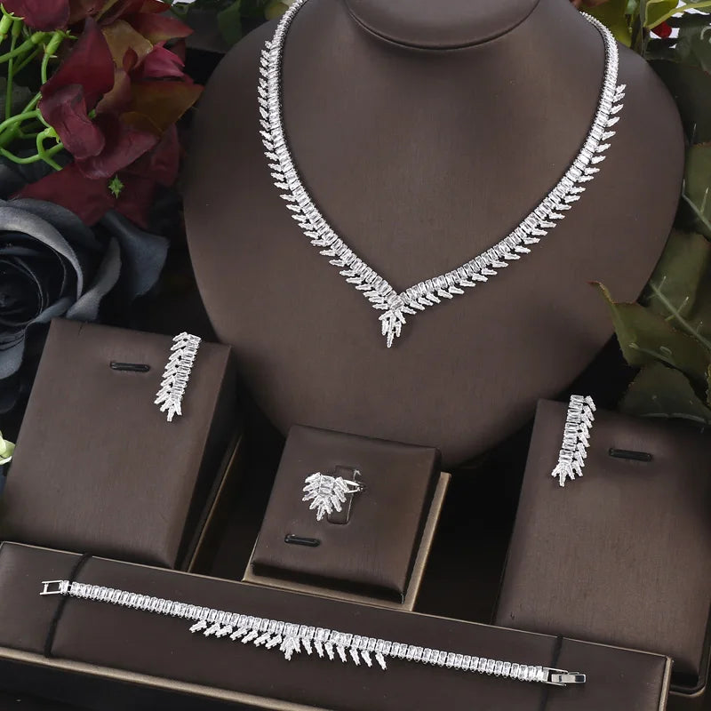 JaneKelly 4pcs Bridal Zirconia Jewelry Sets for Women Luxury Wedding CZ Crystal Accessories
