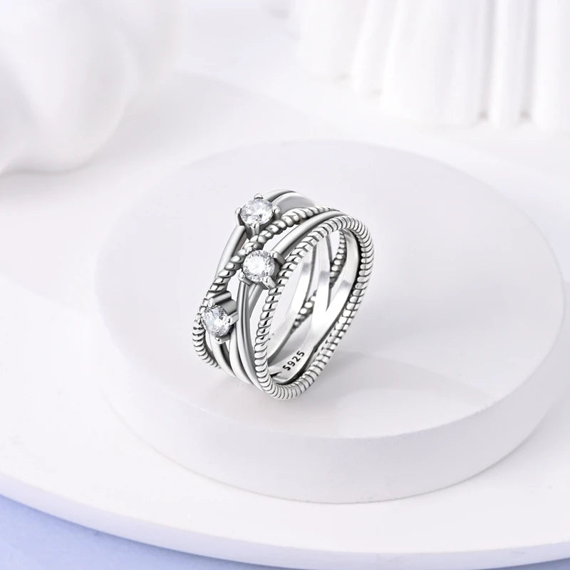 Elegant 925 Sterling Silver Heart Zircon Ring for Women Starmoon Design Engagement or Wedding Gift SER205