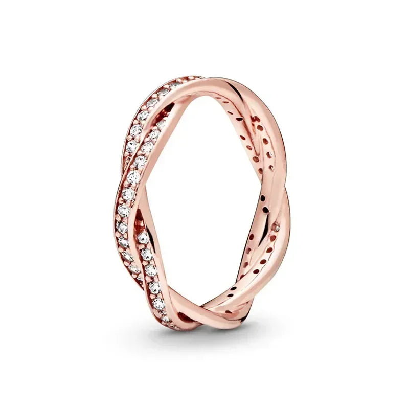 Elegant 925 Sterling Silver Rose Gold Zircon Crown Ring for Women Silver