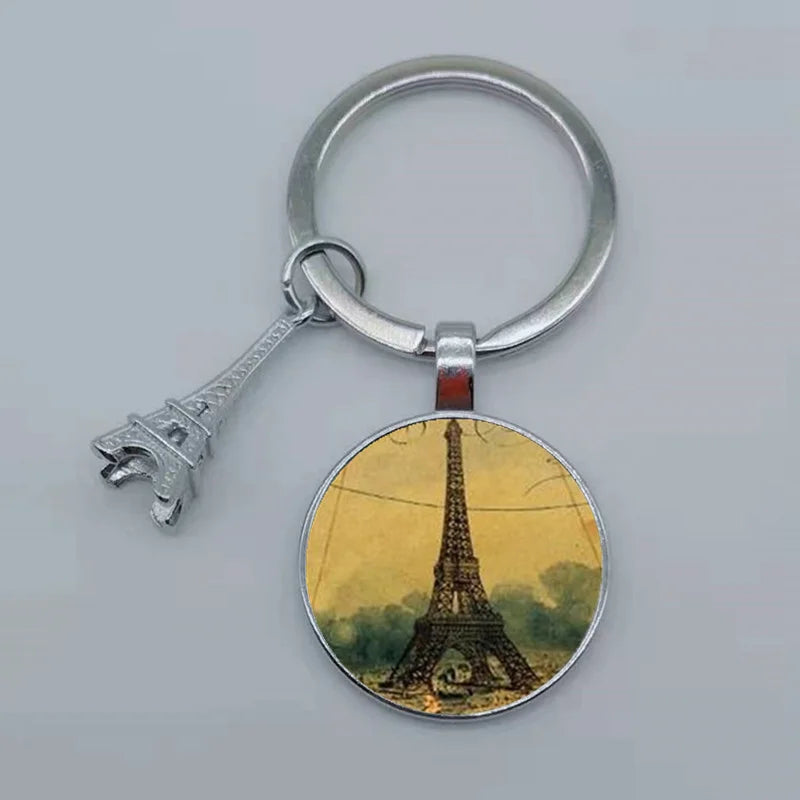 Paris Eiffel Tower Glass Pendant Keychain for Women with Artistic Design