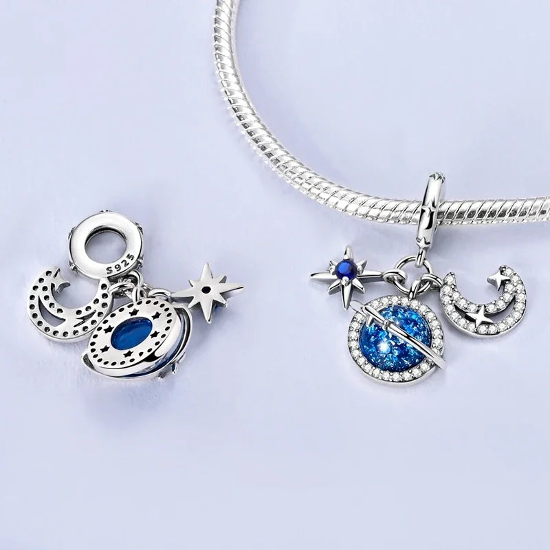 Sterling Silver Cat and Flower Heart Charm for DIY Bracelet Jewelry KTC1635