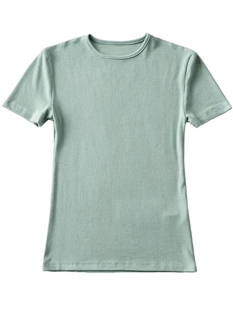 Slim Cotton Blend Cropped Tee For Women O Neck Summer