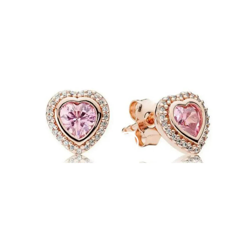 Heart Series Sterling Silver Stud Earrings with Colorful Zircon Stones for Women Fashion