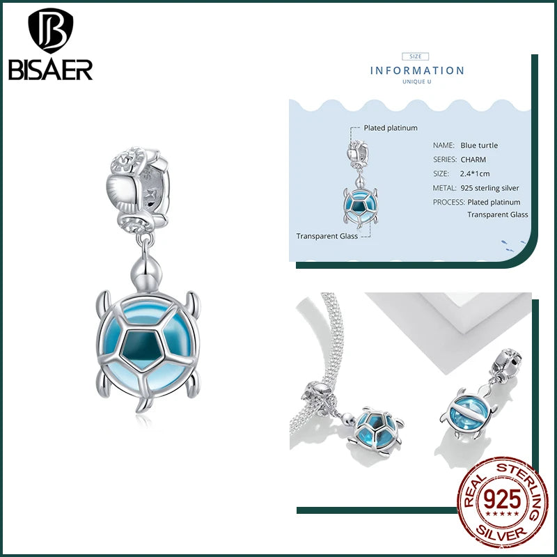 BISAER Ocean Charm 925 Sterling Silver Dolphin and Mermaid Bead with Blue CZ for DIY Jewelry ECC1804 CHINA