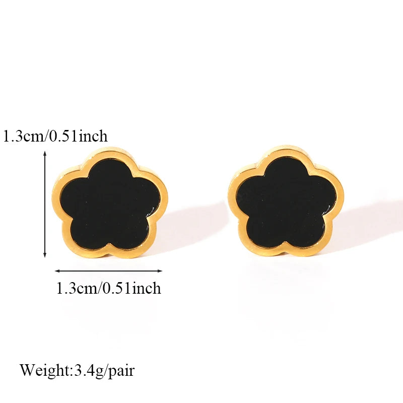 Ganemly 316L Stainless Steel Black Five Leaf Clover Stud Earrings for Women Trendy Waterproof Ear Jewelry Gift