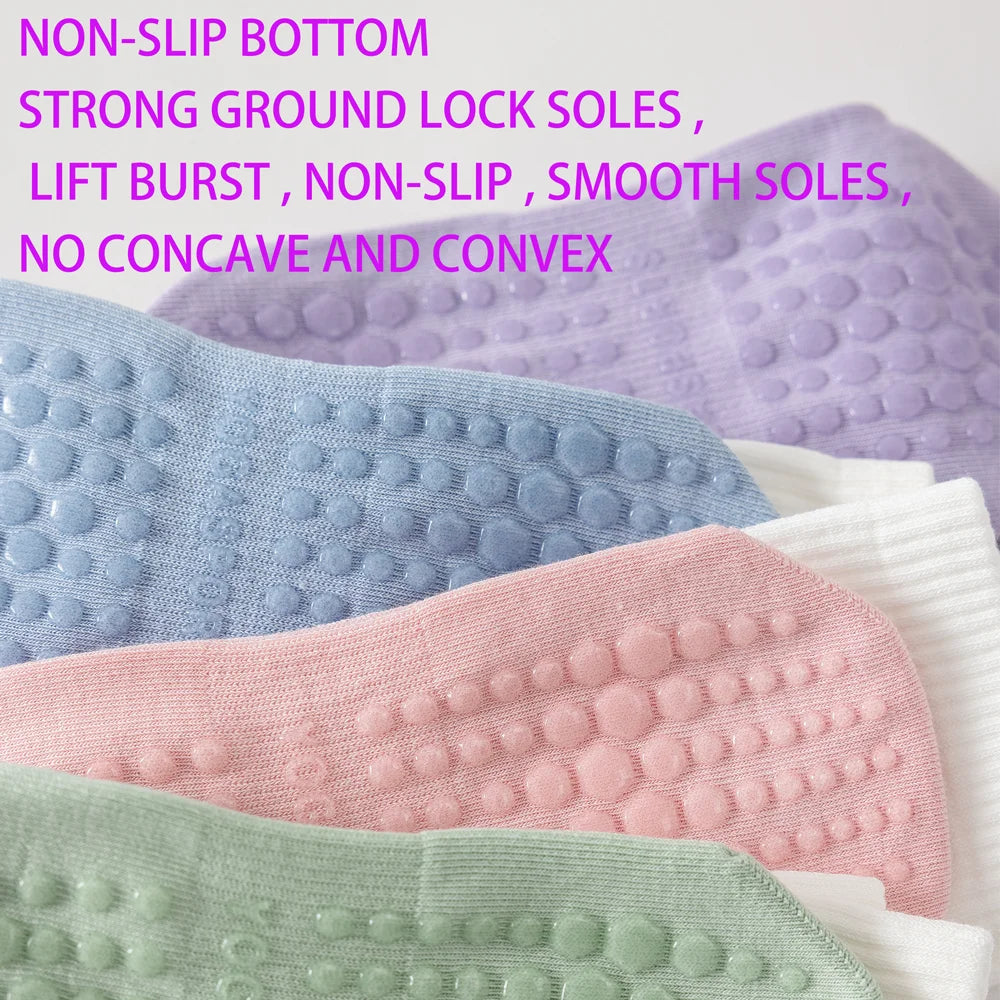 3 Pairs Cotton Anti Slip Mid Calf Yoga Socks For Women