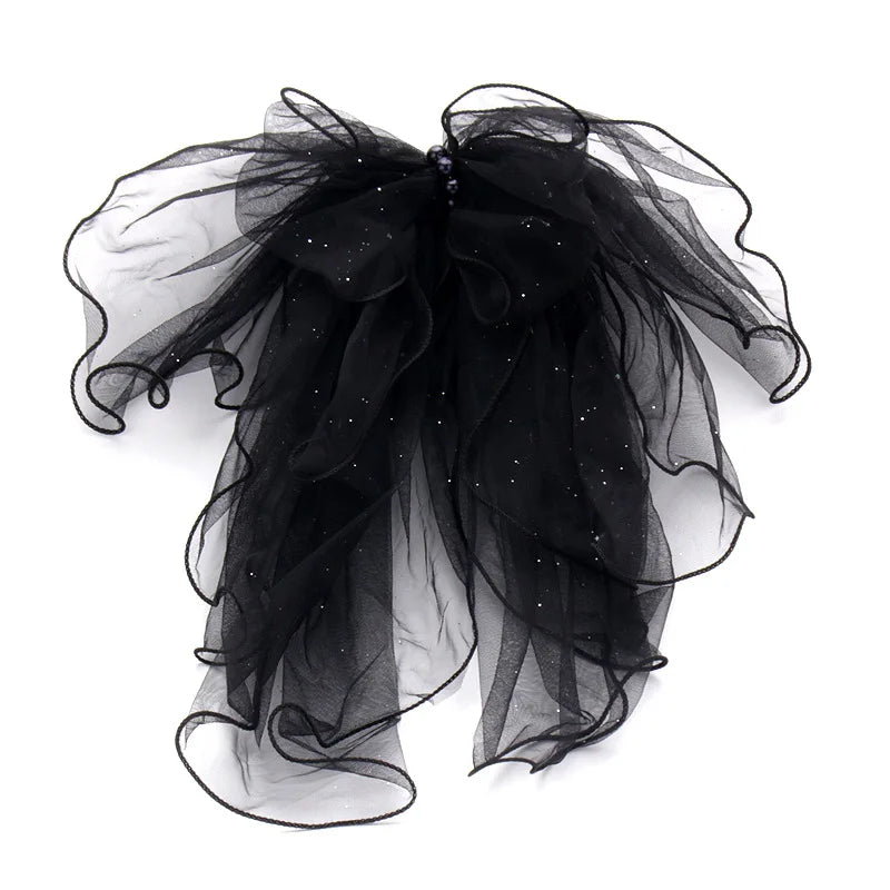 Elegant Pearl Mesh Bow Hair Clips for Women Bridal Wedding Accessories