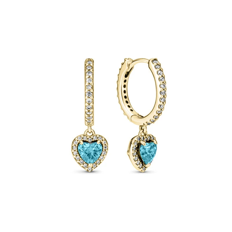 European 925 Silver Heart Shaped Earrings with Pink Red Green Zircon for Women Exquisite Holiday Jewelry Gifts