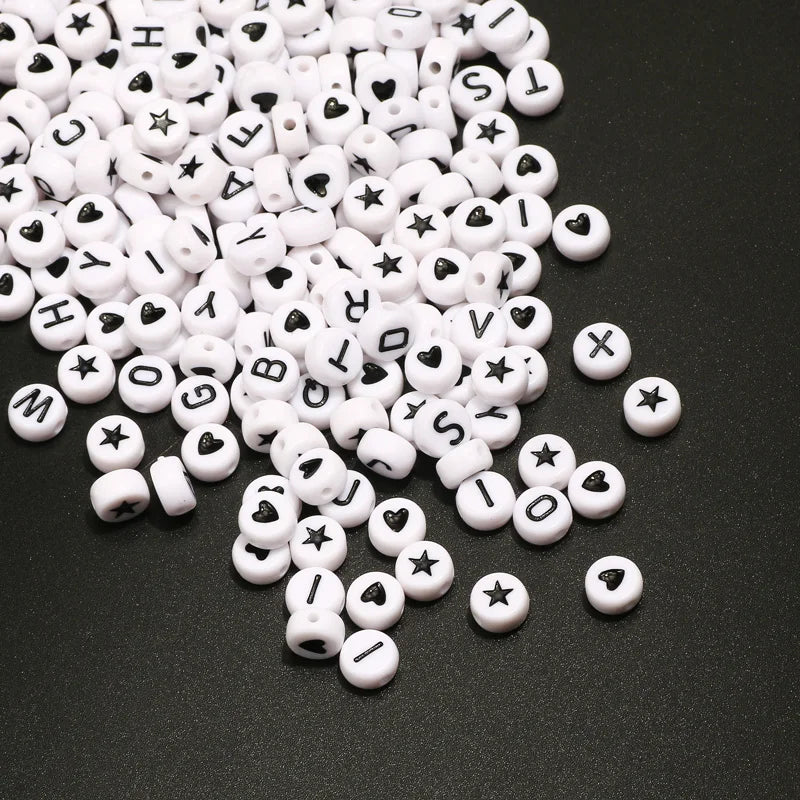 Gold Color Acrylic Spacer Beads with Black Letter Charms for Jewelry Making and DIY Crafts