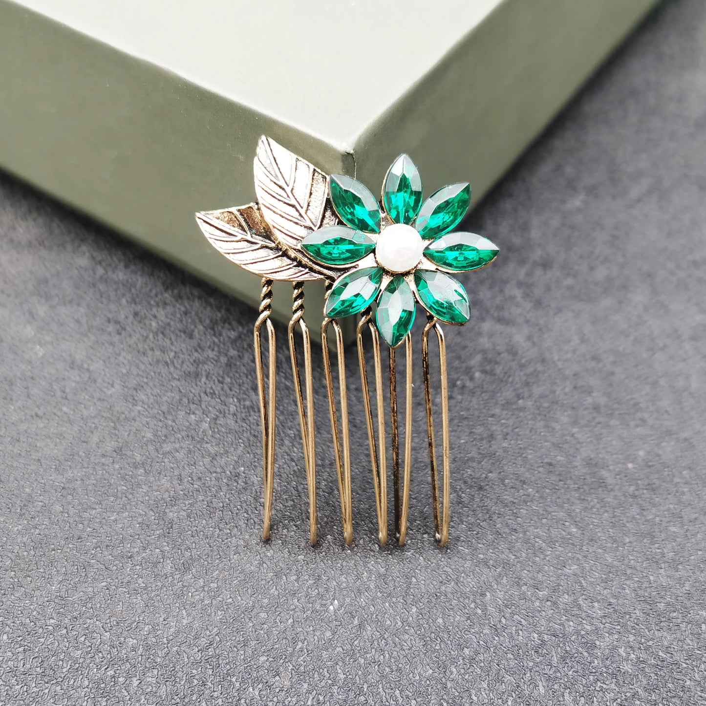 Luxury Bridal Butterfly Headdress - Stunning Silver & Gold Flower Hair Comb for Brides Green