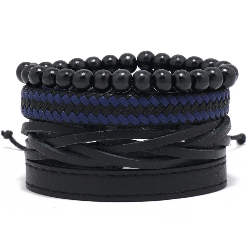 ZORCVENS Men's Handmade Braided Leather Bracelet Set - Vintage Black Punk Fashion Gift