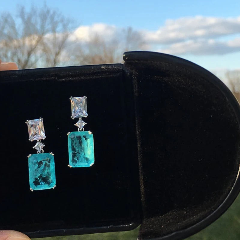Huitan Elegant Blue Cubic Zirconia Dangle Earrings for Women - Trendy Wedding Party Luxury Jewelry