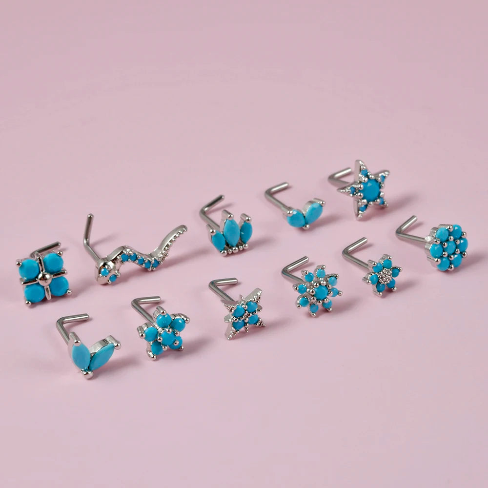 Turquoise Marquise Gem Sunflower Nose Bone Stud 20g Stainless Steel Piercing Jewelry