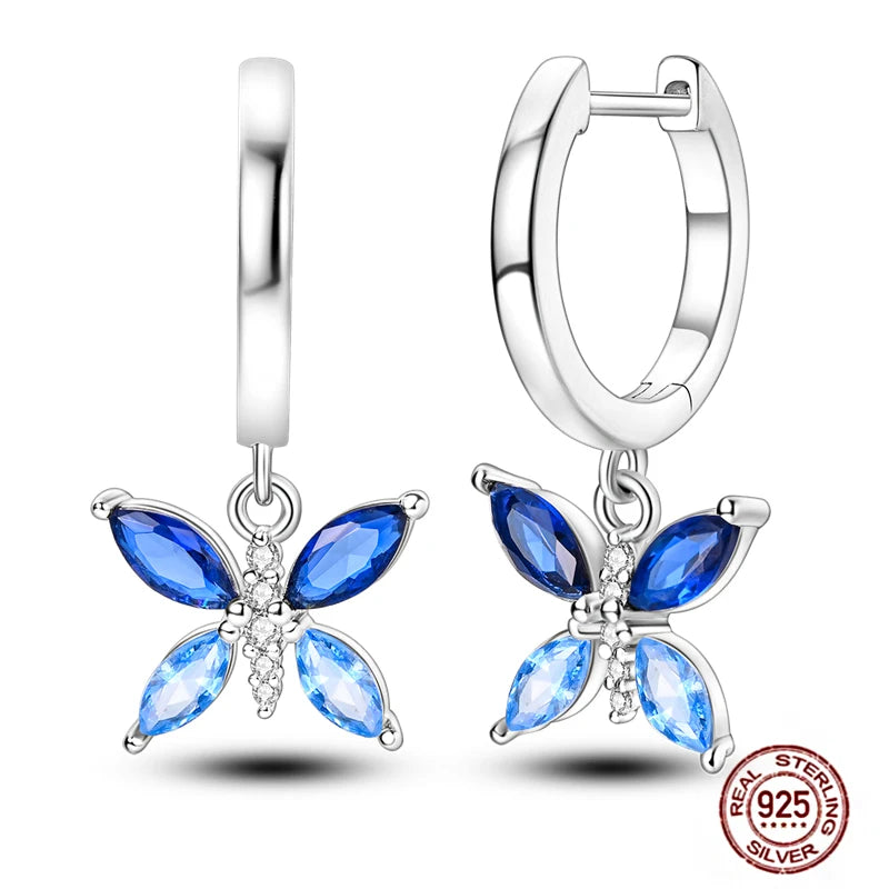 Blue Zircon 925 Sterling Silver Hoop Earrings Star Moon Butterfly Jewelry LTE235
